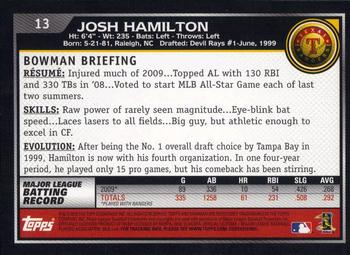 2010 Bowman #13 Josh Hamilton Back