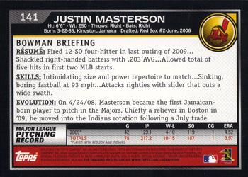 2010 Bowman #141 Justin Masterson Back