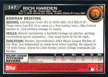 2010 Bowman #147 Rich Harden Back
