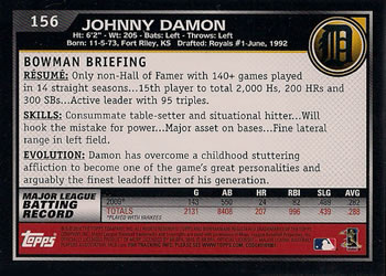 2010 Bowman #156 Johnny Damon Back
