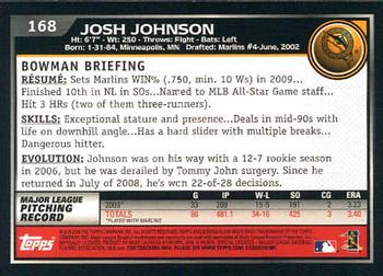 2010 Bowman #168 Josh Johnson Back