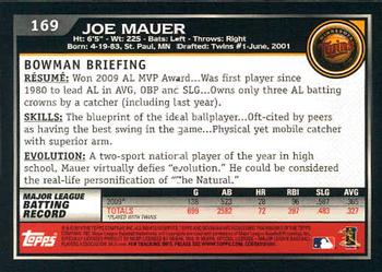 2010 Bowman #169 Joe Mauer Back