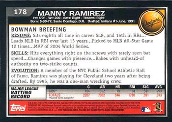 2010 Bowman #178 Manny Ramirez Back