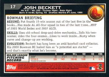 2010 Bowman #17 Josh Beckett Back