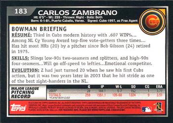 2010 Bowman #183 Carlos Zambrano Back
