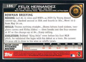 2010 Bowman #186 Felix Hernandez Back