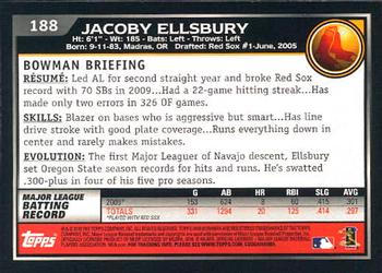 2010 Bowman #188 Jacoby Ellsbury Back