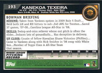 2010 Bowman #193 Kanekoa Texeira Back