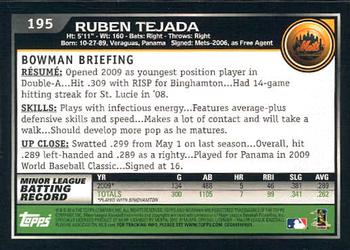 2010 Bowman #195 Ruben Tejada Back