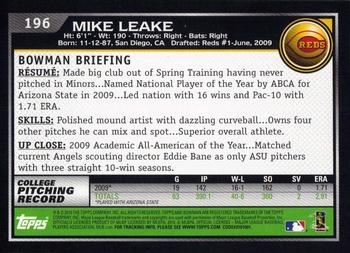 2010 Bowman #196 Mike Leake Back
