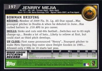 2010 Bowman #197 Jenrry Mejia Back