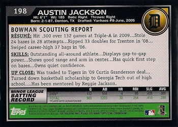 2010 Bowman #198 Austin Jackson Back