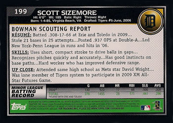 2010 Bowman #199 Scott Sizemore Back