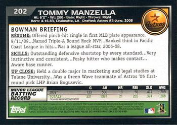 2010 Bowman #202 Tommy Manzella Back