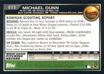2010 Bowman #211 Michael Dunn Back