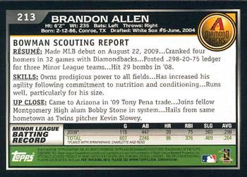 2010 Bowman #213 Brandon Allen Back