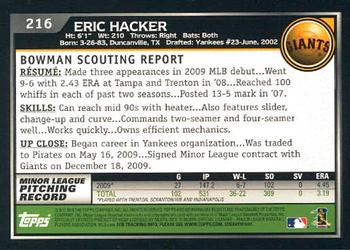 2010 Bowman #216 Eric Hacker Back