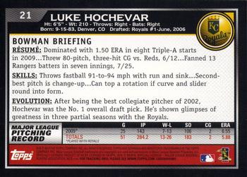 2010 Bowman #21 Luke Hochevar Back