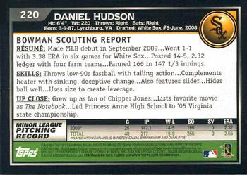 2010 Bowman #220 Daniel Hudson Back