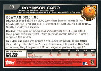 2010 Bowman #29 Robinson Cano Back