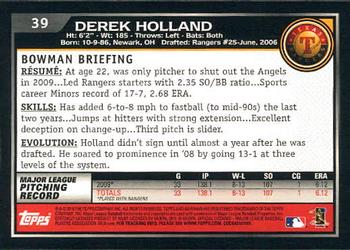 2010 Bowman #39 Derek Holland Back