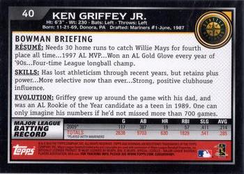 2010 Bowman #40 Ken Griffey Jr. Back