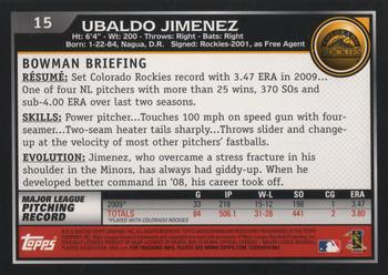 2010 Bowman #15 Ubaldo Jimenez Back