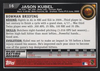 2010 Bowman #16 Jason Kubel Back