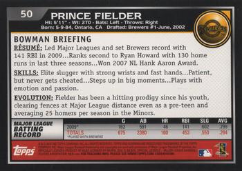 2010 Bowman #50 Prince Fielder Back