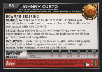 2010 Bowman #58 Johnny Cueto Back