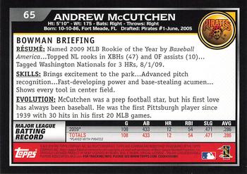 2010 Bowman #65 Andrew McCutchen Back