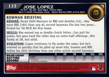 2010 Bowman #133 Jose Lopez Back