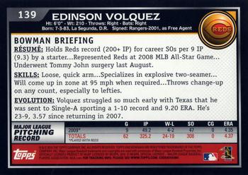 2010 Bowman #139 Edinson Volquez Back