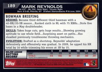 2010 Bowman #189 Mark Reynolds Back