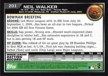 2010 Bowman #201 Neil Walker Back