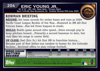 2010 Bowman #204 Eric Young Jr. Back