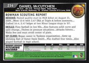2010 Bowman #214 Daniel McCutchen Back