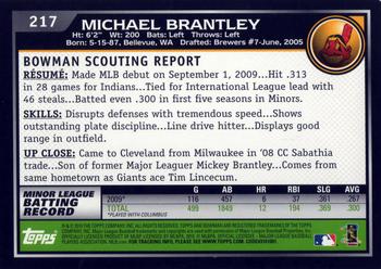 2010 Bowman #217 Michael Brantley Back
