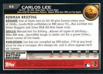 2010 Bowman #44 Carlos Lee Back