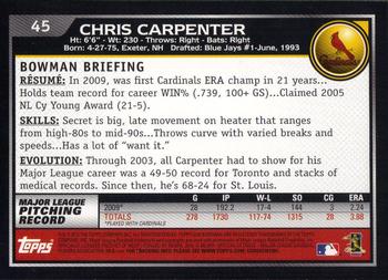 2010 Bowman #45 Chris Carpenter Back
