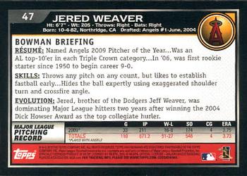 2010 Bowman #47 Jered Weaver Back