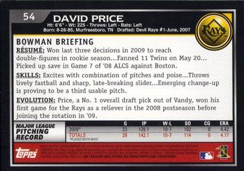 2010 Bowman #54 David Price Back
