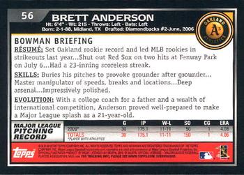 2010 Bowman #56 Brett Anderson Back