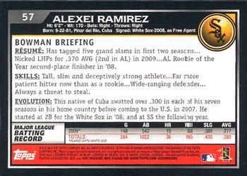 2010 Bowman #57 Alexei Ramirez Back