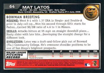 2010 Bowman #64 Mat Latos Back