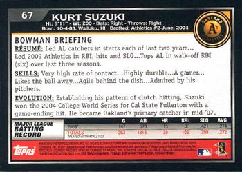 2010 Bowman #67 Kurt Suzuki Back