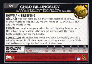 2010 Bowman #69 Chad Billingsley Back