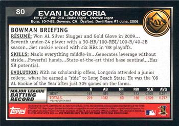 2010 Bowman #80 Evan Longoria Back