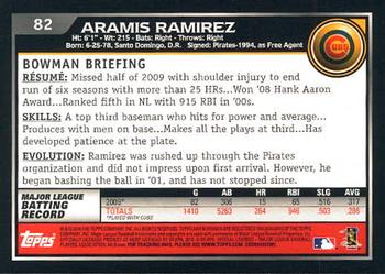 2010 Bowman #82 Aramis Ramirez Back
