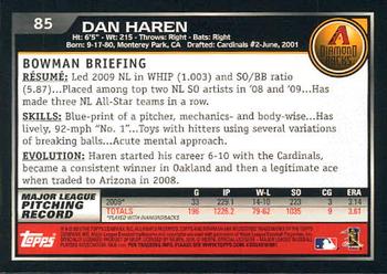 2010 Bowman #85 Dan Haren Back